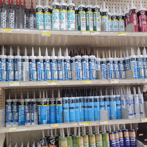 Caulk inside of Baker Allen Building Supply.