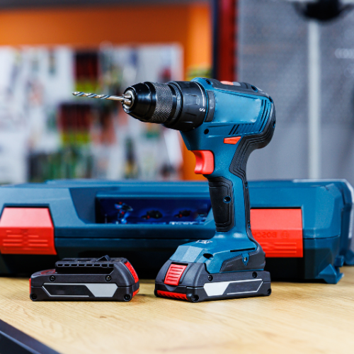 A close-up of a power drill.